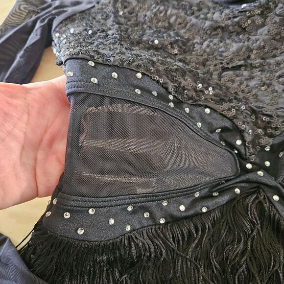 Weissman catalog NWOT child large black mesh sequin fringe costume jazz tap solo - Picture 4 of 9